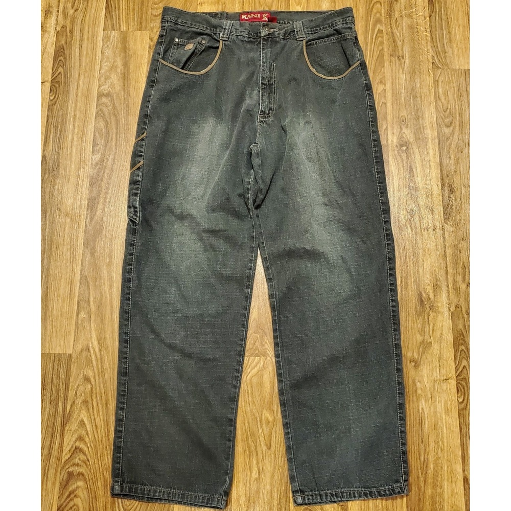 Vintage 90s Karl Kani‎ Jeans Men 38x33 Black Baggy Wide Leg Carpenter Hip Hop - Picture 2 of 12